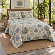 Rosette Garden Succulent Gardening Quilt Set, angled succulent gardening bedroom view