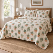 Desert Pots Succulent Gardening Quilt Set, angled succulent gardening bedroom view