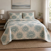 Echeveria Study Succulent Gardening Quilt Set, front succulent gardening bedroom view