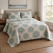 Echeveria Study Succulent Gardening Quilt Set, angled succulent gardening bedroom view