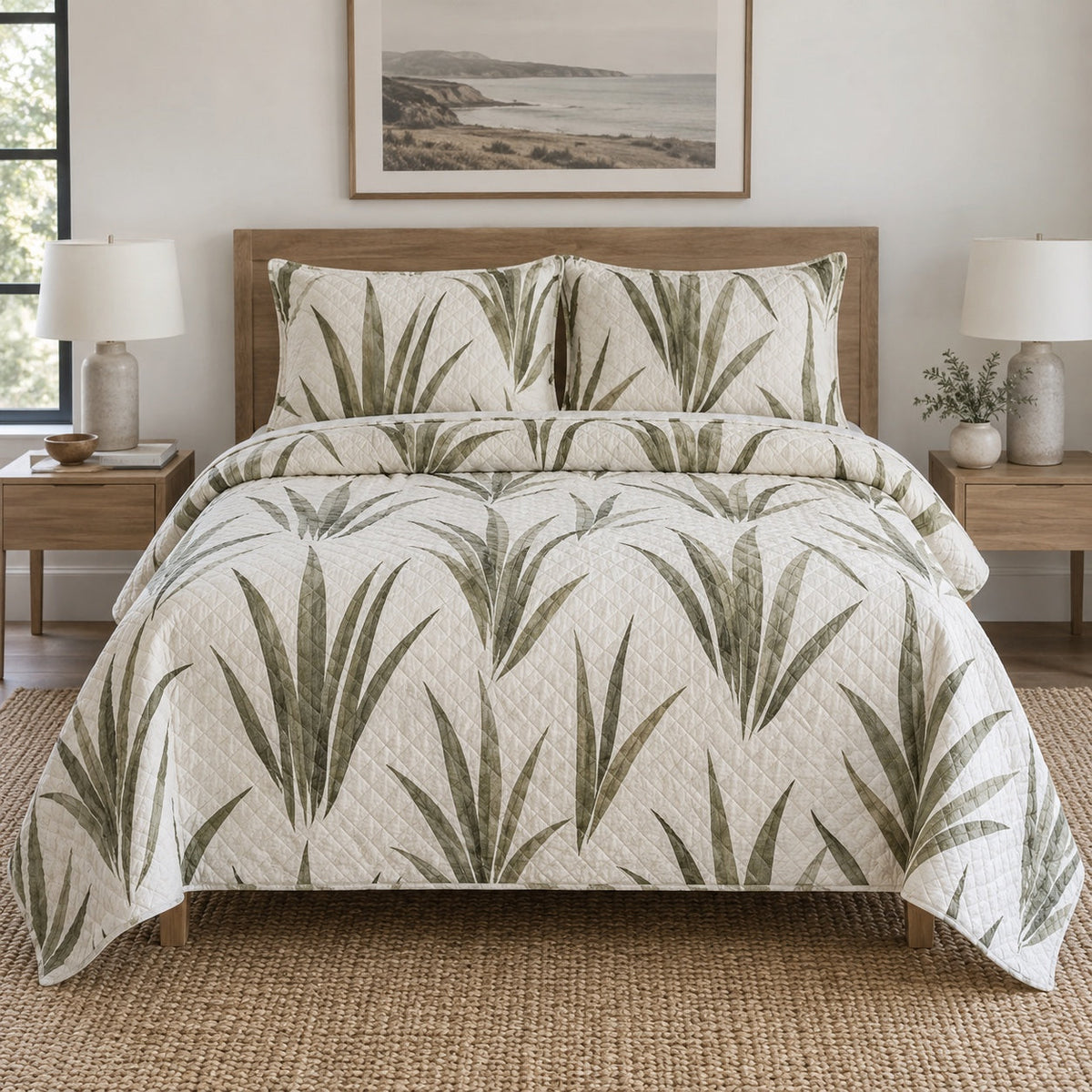 Aloe Lines Succulent Gardening Quilt Set, front succulent gardening bedroom view