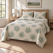 Mint Succulents Succulent Gardening Quilt Set, angled succulent gardening bedroom view