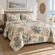 Sunlit Leaves Succulent Gardening Quilt Set, front succulent gardening bedroom view