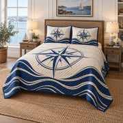 Wind Rose Sailing Quilt Set, angled sailing bedroom view