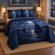 Night Passage Sailing Quilt Set, angled sailing bedroom view