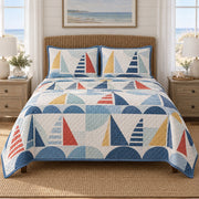 Coastal Regatta Sailing Quilt Set, front sailing bedroom view
