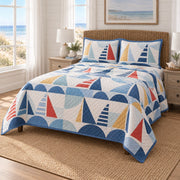 Coastal Regatta Sailing Quilt Set, angled sailing bedroom view