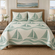 Sea Glass Sails Sailing Quilt Set, front sailing bedroom view