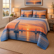 Sunset Marina Sailing Quilt Set, angled sailing bedroom view