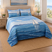 Open Water Sailing Quilt Set, angled sailing bedroom view