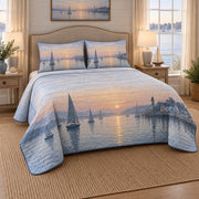 Harbor Dawn Sailing Quilt Set, angled sailing bedroom view