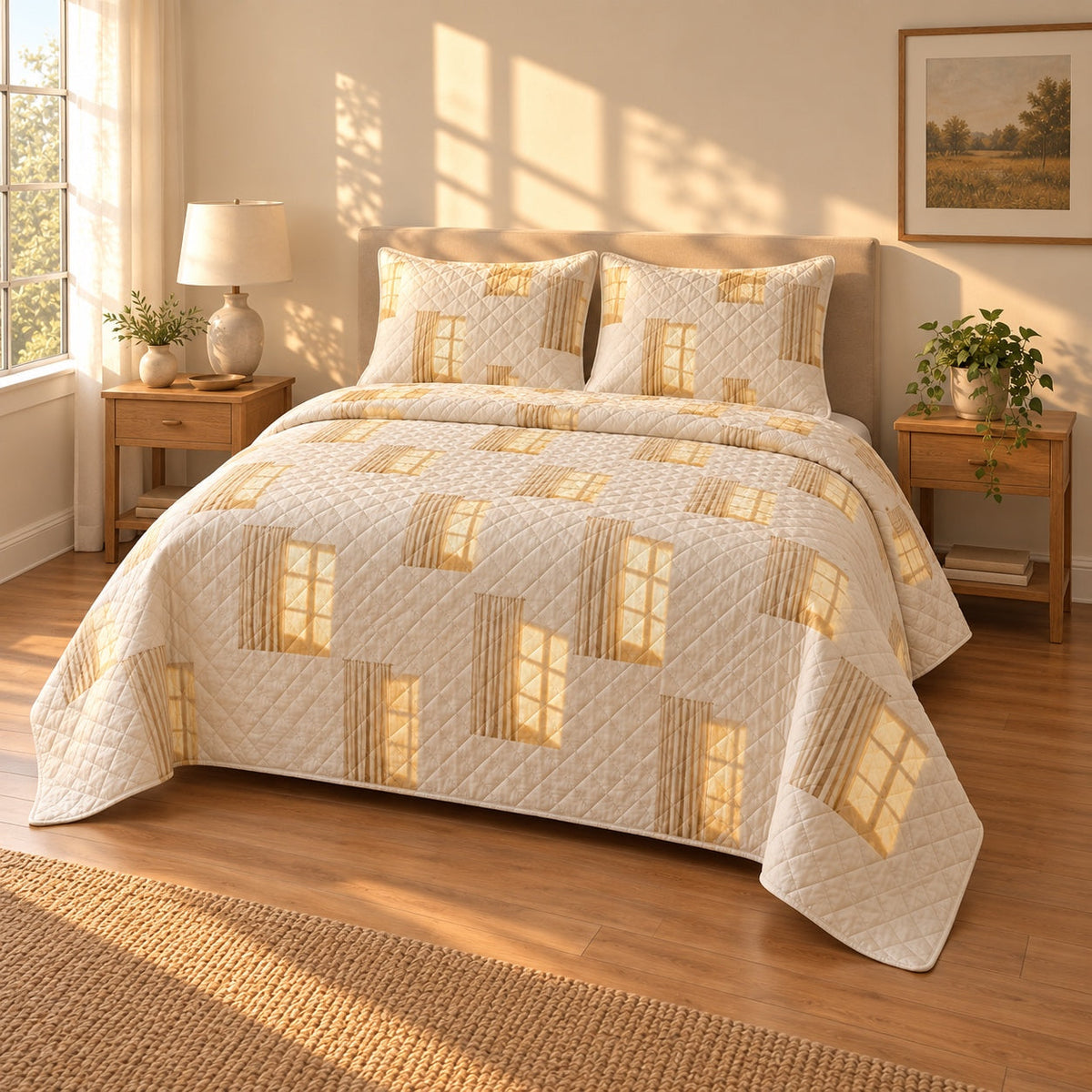 Window Light Nap Quilt Set, angled nap enthusiasts bedroom view