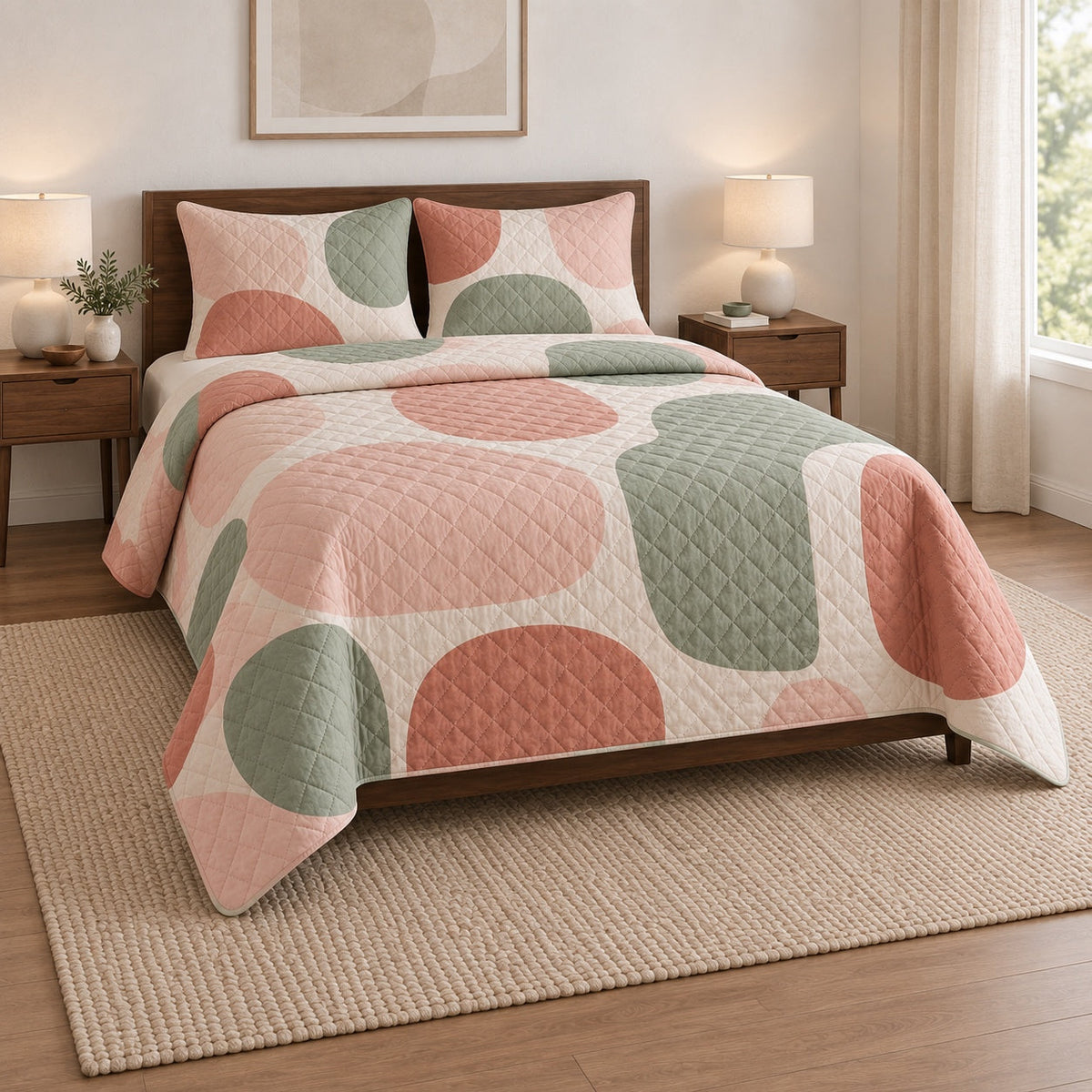 Quiet Pillow Shapes Nap Quilt Set, angled nap enthusiasts bedroom view
