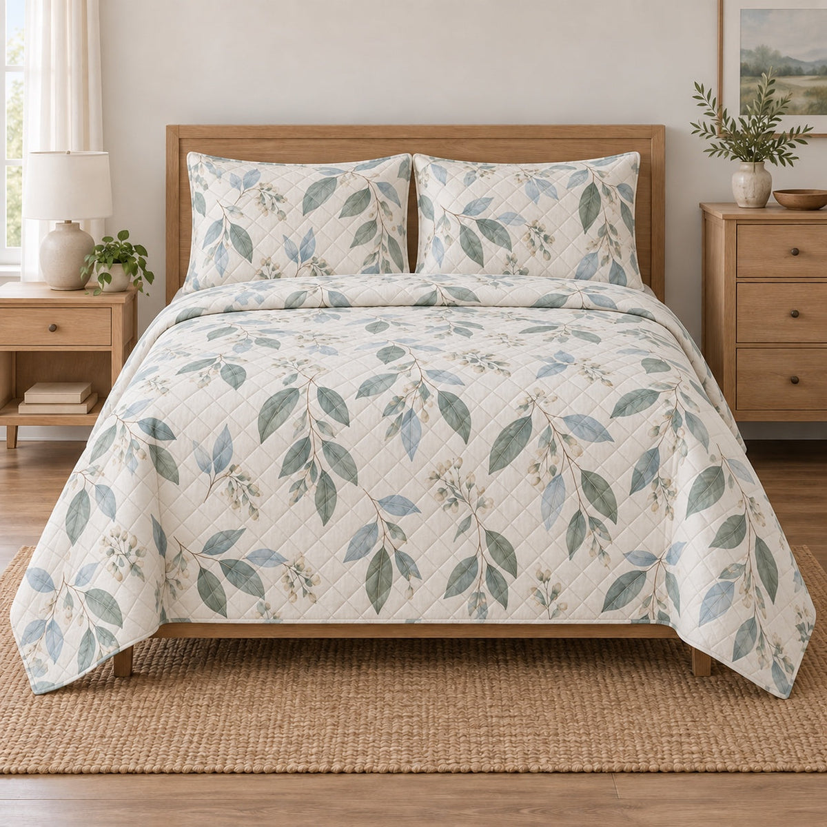 Drowsy Botanical Nap Quilt Set, front nap enthusiasts bedroom view