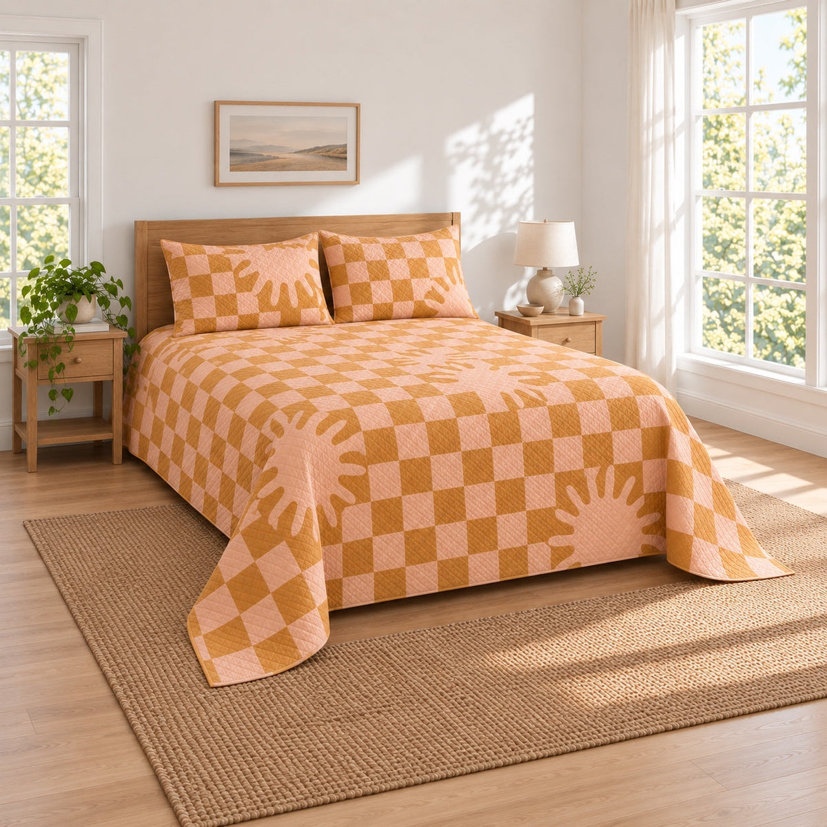 Sunbeam Check Nap Quilt Set, angled nap enthusiasts bedroom view