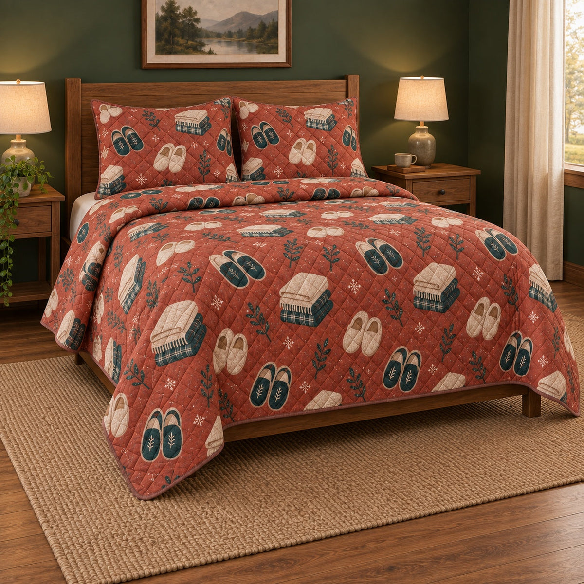 Cozy Slipper Nap Quilt Set, angled nap enthusiasts bedroom view