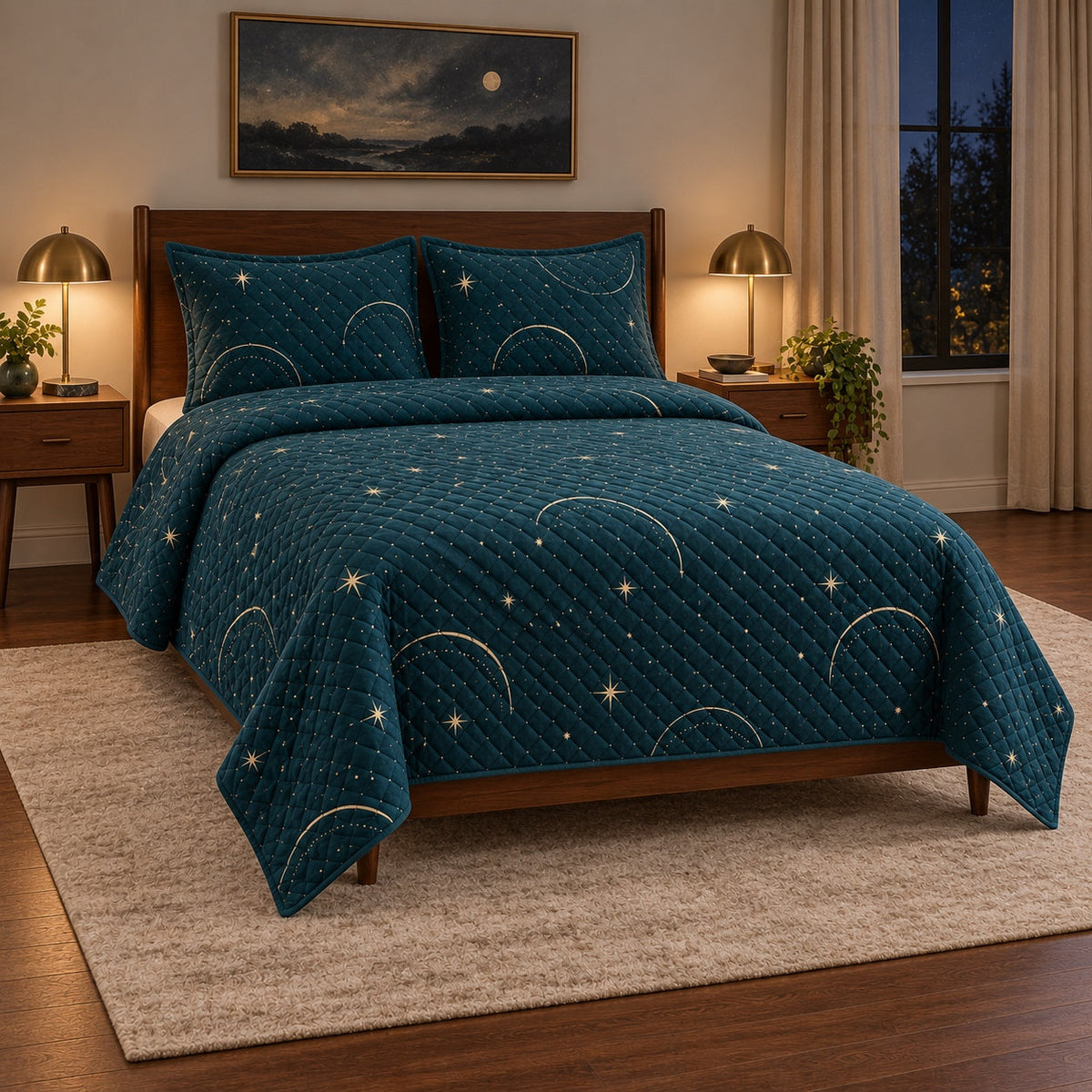 Nightfall Rest Nap Quilt Set, angled nap enthusiasts bedroom view