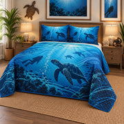 Sea Turtle Passage Scuba Diving Quilt Set, angled scuba diving bedroom view