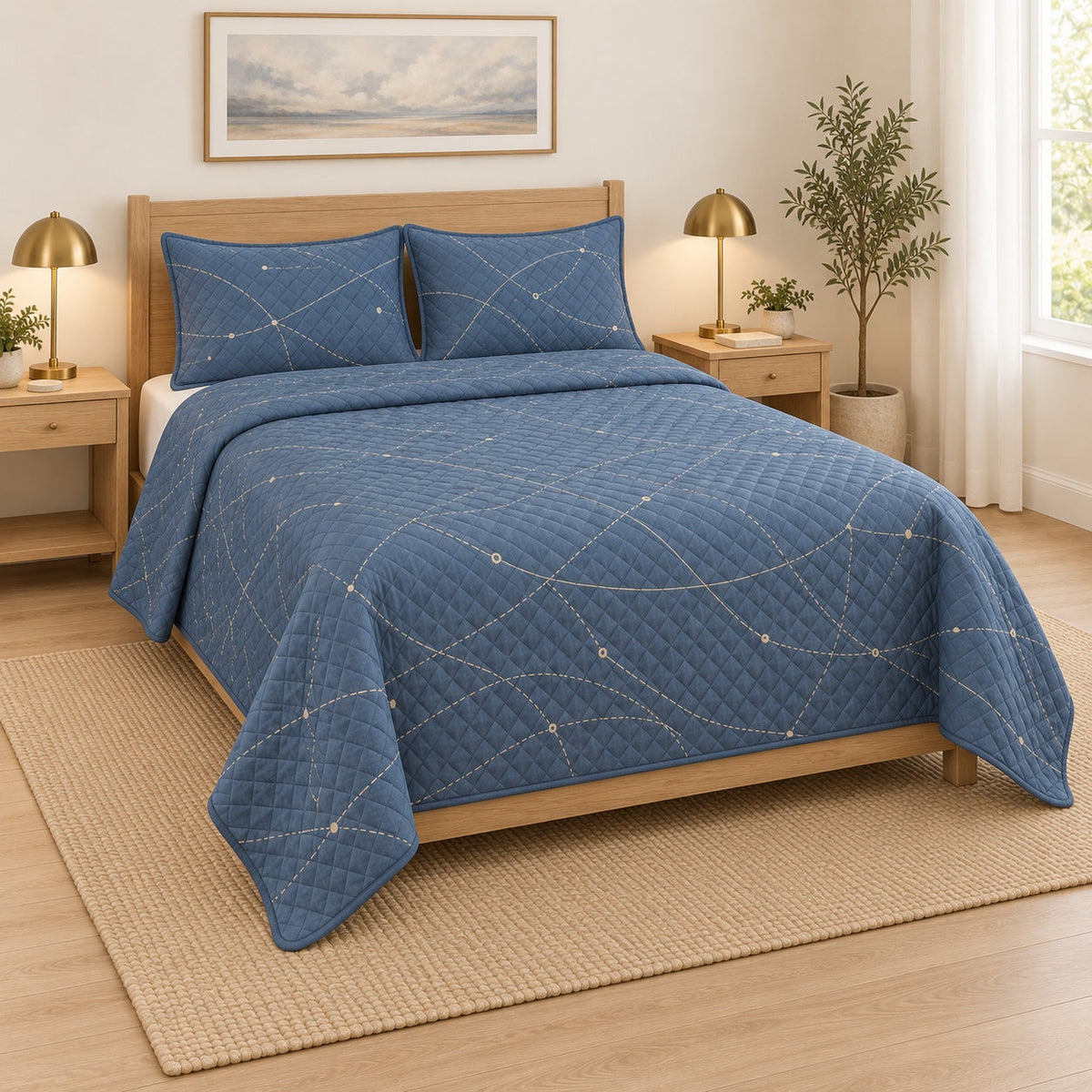 Quiet Flight Path Pilot Quilt Set, angled airline pilot bedroom view