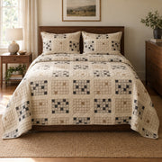 Sunday Squares Crossword Puzzles Quilt Set, front crossword puzzles bedroom view