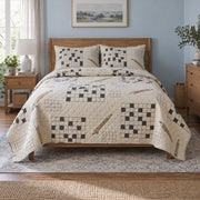 Pencil Margin Crossword Puzzles Quilt Set, front crossword puzzles bedroom view