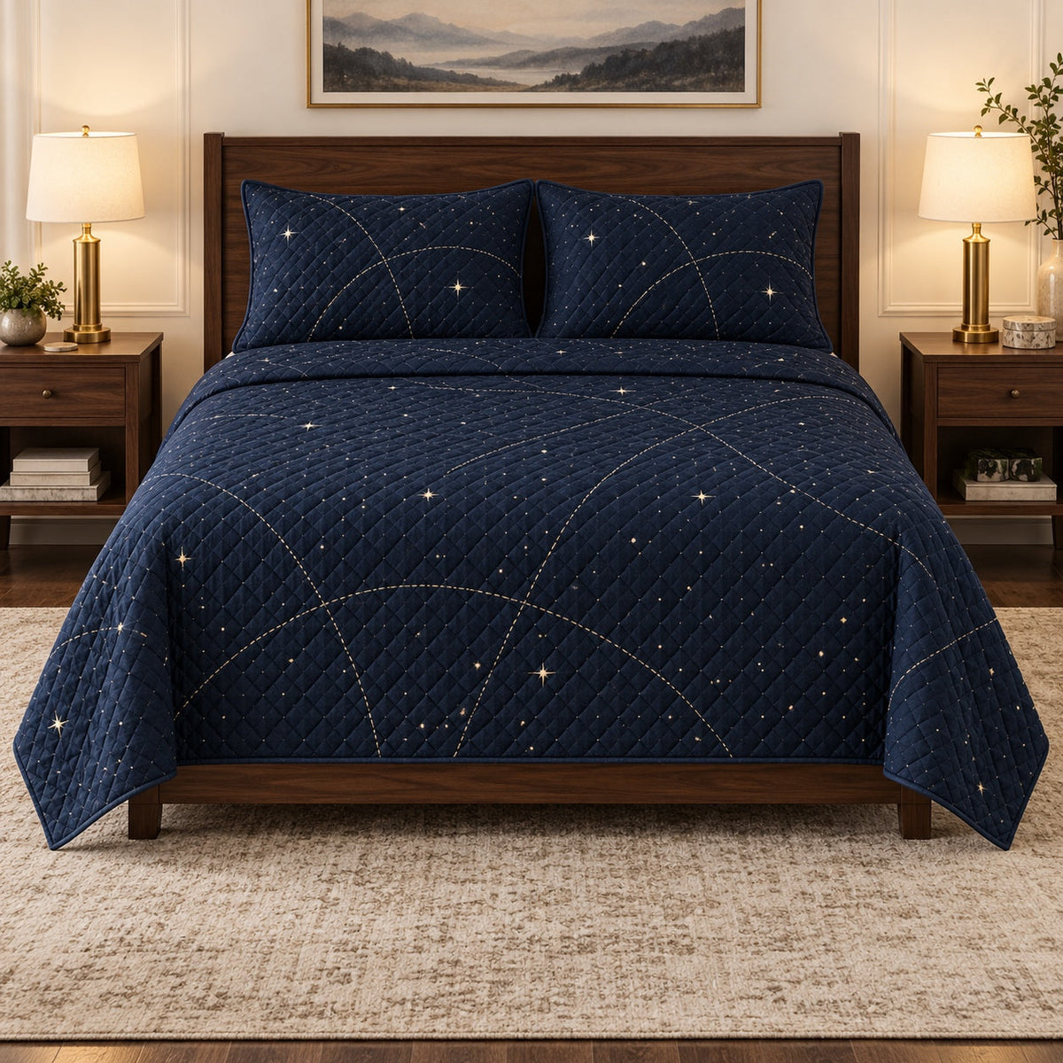 Night Navigation Pilot Quilt Set, front airline pilot bedroom view