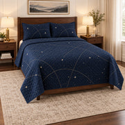 Night Navigation Pilot Quilt Set, angled airline pilot bedroom view