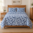 Blue Grid Study Crossword Puzzles Quilt Set