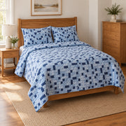 Blue Grid Study Crossword Puzzles Quilt Set, angled crossword puzzles bedroom view