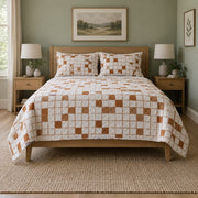 Copper Clues Crossword Puzzles Quilt Set, front crossword puzzles bedroom view