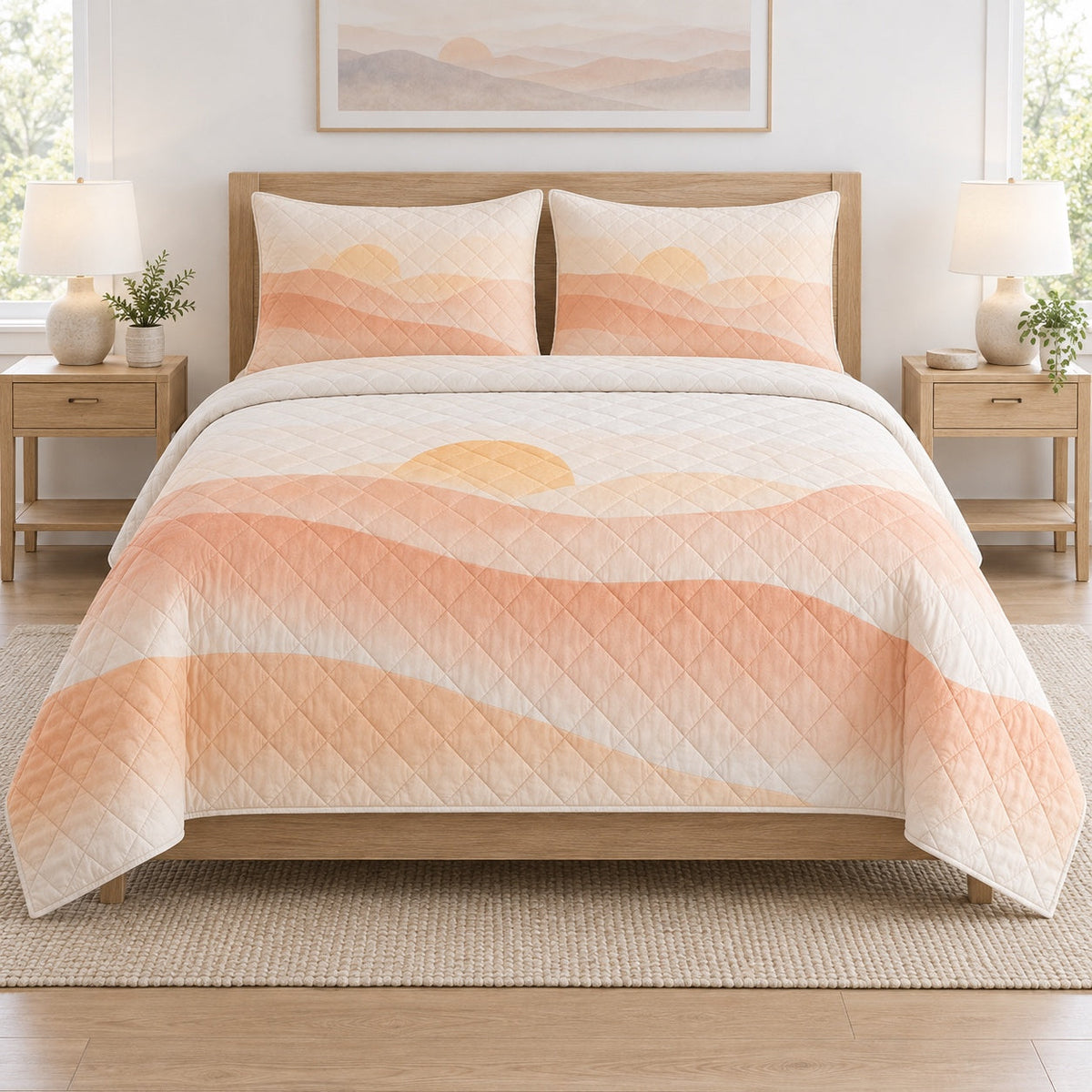 Sunrise Altitude Pilot Quilt Set, front airline pilot bedroom view