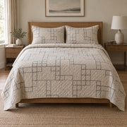 Graphite Lines Crossword Puzzles Quilt Set, front crossword puzzles bedroom view