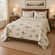 Wing Sketch Pilot Quilt Set, angled airline pilot bedroom view