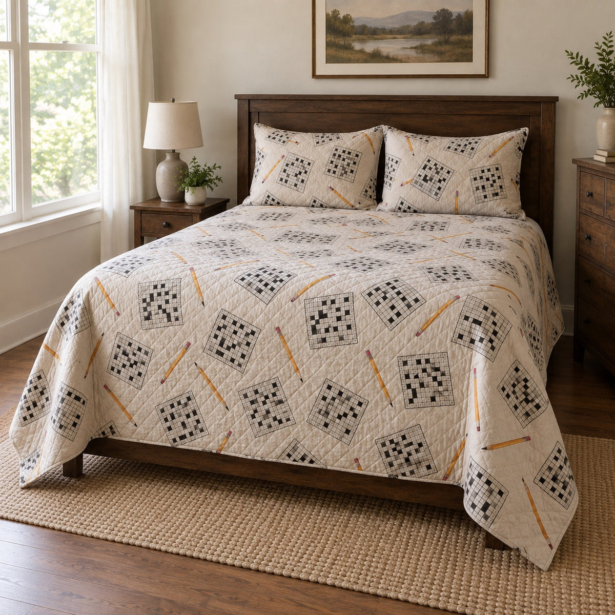 Quiet Crossword Crossword Puzzles Quilt Set, angled crossword puzzles bedroom view