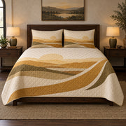 Golden Horizon Pilot Quilt Set, front airline pilot bedroom view