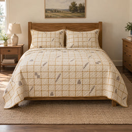 Golden Grid Crossword Puzzles Quilt Set