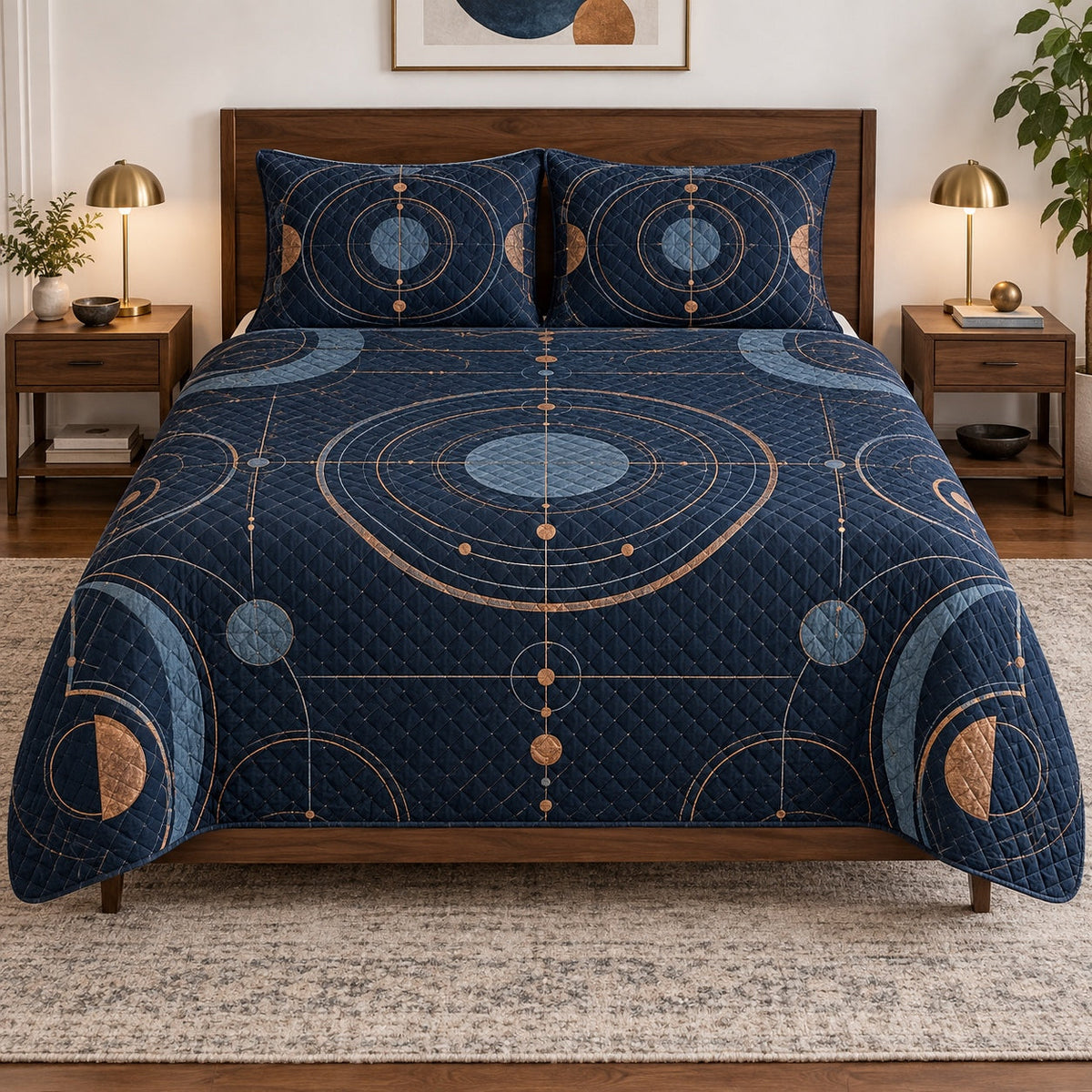 Midnight Instruments Pilot Quilt Set, front airline pilot bedroom view