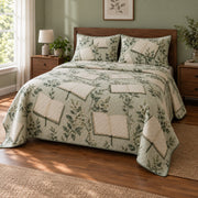 Sage Notebook Journaling Quilt Set, angled journaling bedroom view