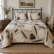 Ink and Linen Journaling Quilt Set, front journaling bedroom view