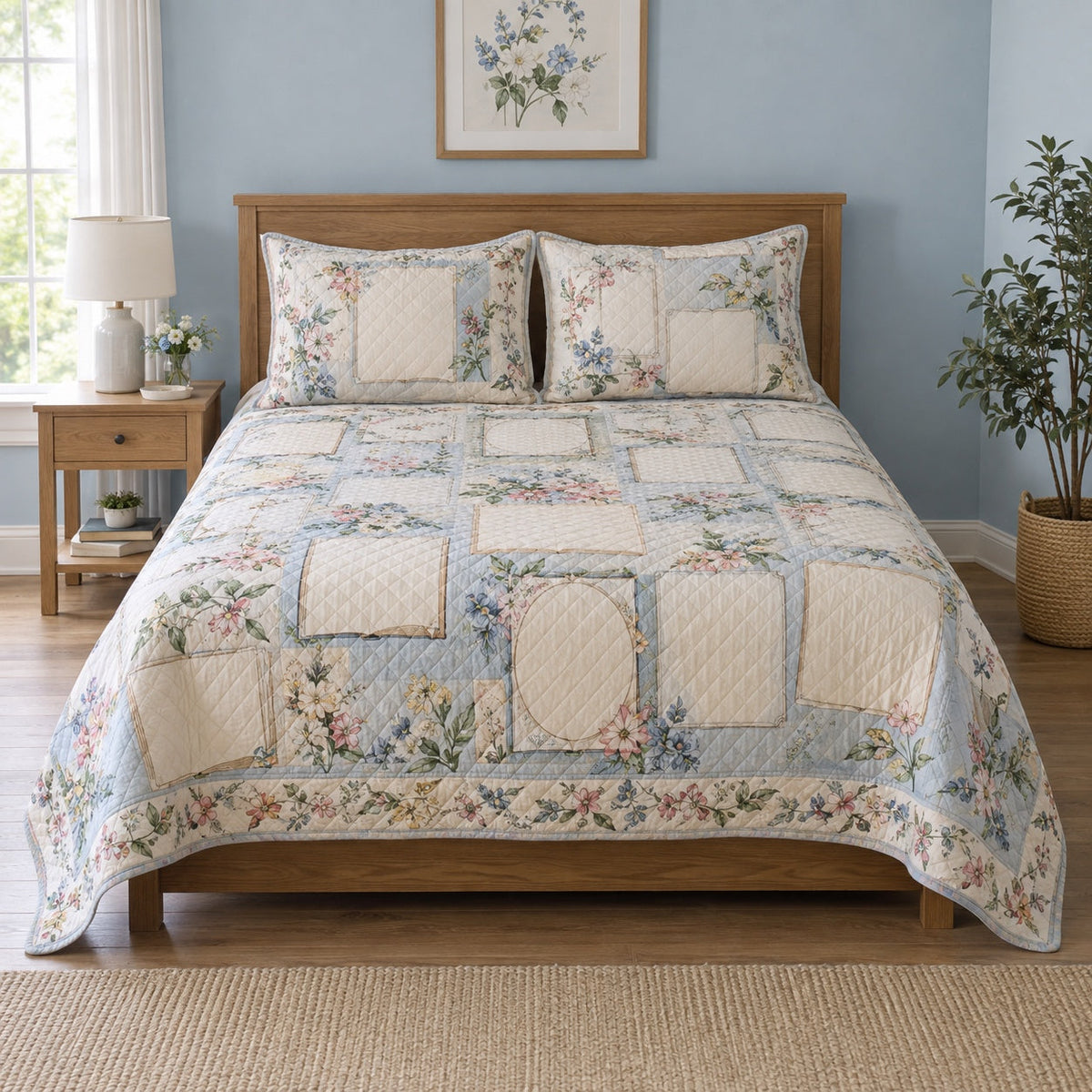 Memory Garden Journaling Quilt Set, front journaling bedroom view