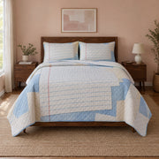 Blue Margins Journaling Quilt Set, front journaling bedroom view