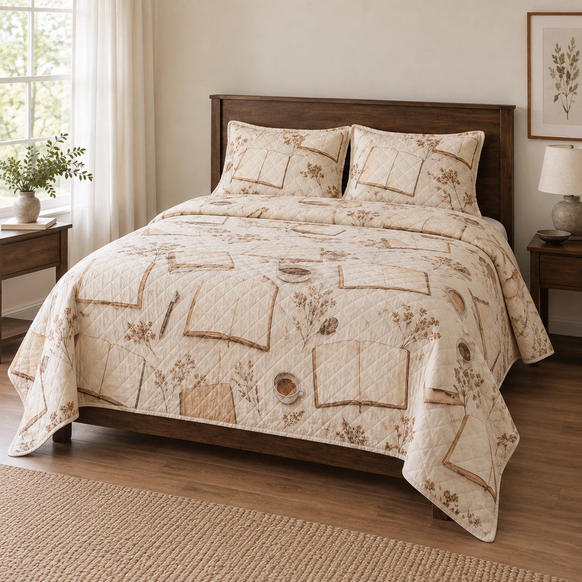 Morning Notes Journaling Quilt Set, angled journaling bedroom view