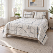 Framing Lines Carpenter Quilt Set, angled carpenter bedroom view