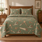 Hand Tool Study Carpenter Quilt Set, front carpenter bedroom view