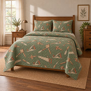 Hand Tool Study Carpenter Quilt Set, angled carpenter bedroom view