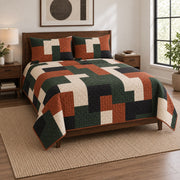 Joinery Blocks Carpenter Quilt Set, angled carpenter bedroom view