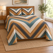 Oak Chevron Carpenter Quilt Set, angled carpenter bedroom view