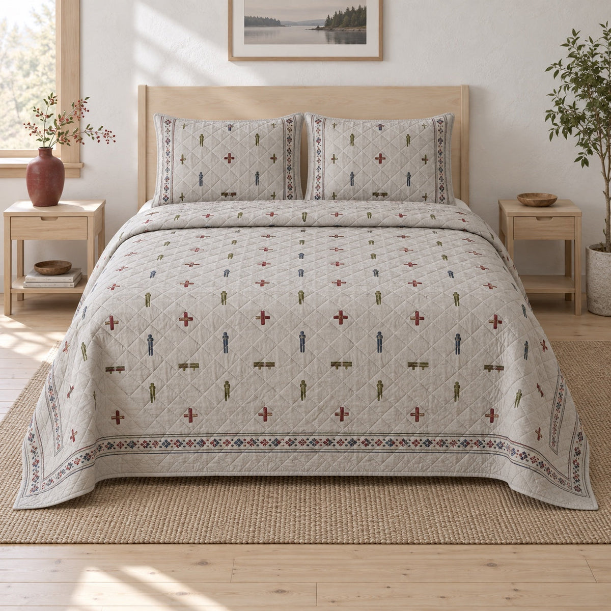 Timber Peg Carpenter Quilt Set, front carpenter bedroom view