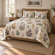 Quartz Cabinet Mineral Collecting Quilt Set, angled mineral collecting bedroom view
