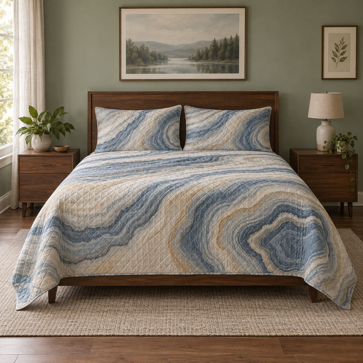 Agate Lines Mineral Collecting Quilt Set, front mineral collecting bedroom view